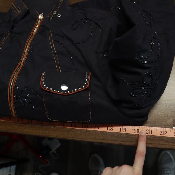 Embellished Full Zip Bomber Jacket Womens XL Navy Eclectic Dark Academia Unique - Picture 12 of 16